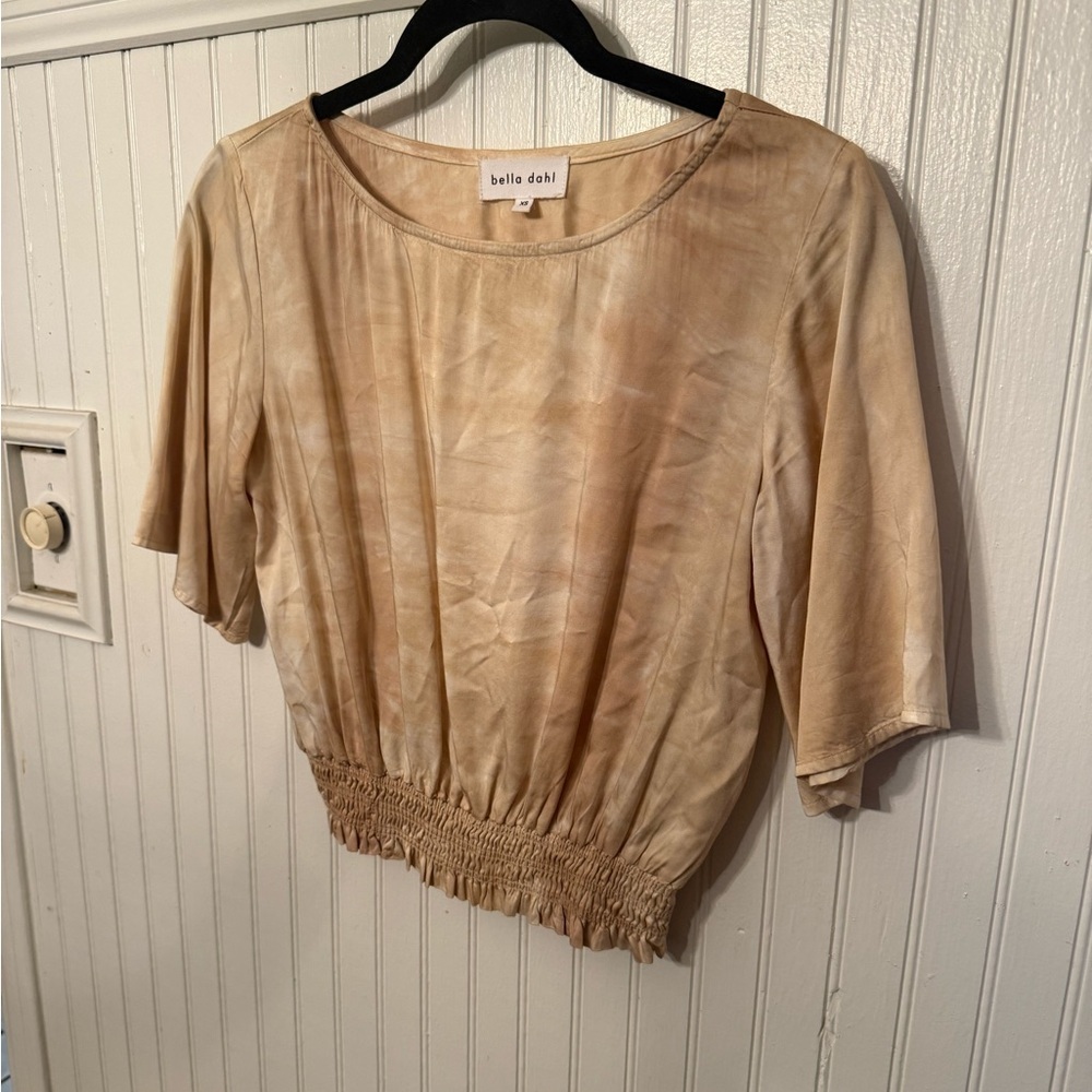 Bella Dahl Smocked Waist Cropped Short Sleeve XS Top
